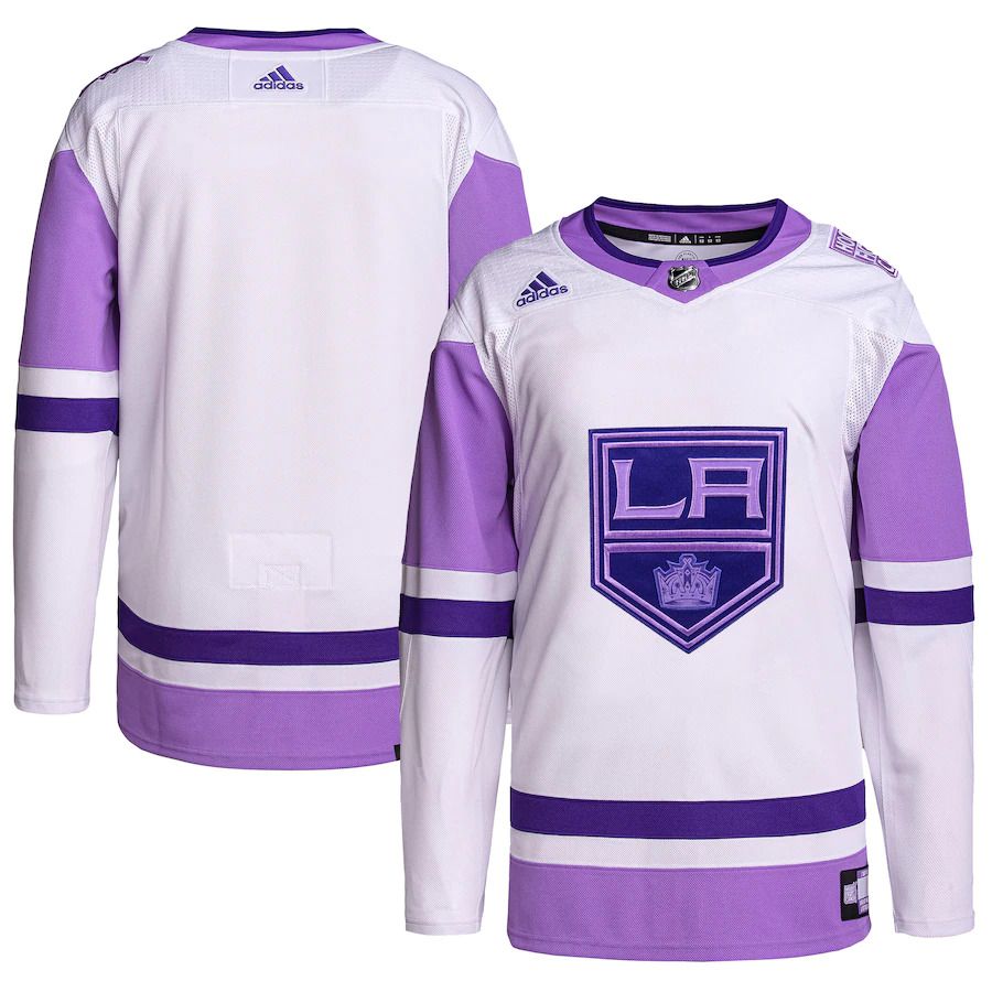 Men Los Angeles Kings adidas White Purple Hockey Fights Cancer Primegreen Authentic Blank Practice NHL Jersey
